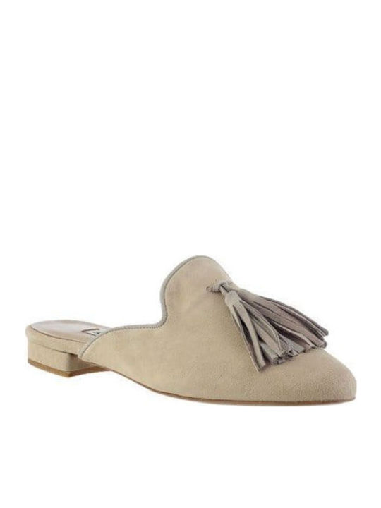 Flat Δερμάτινα Mules Taupe