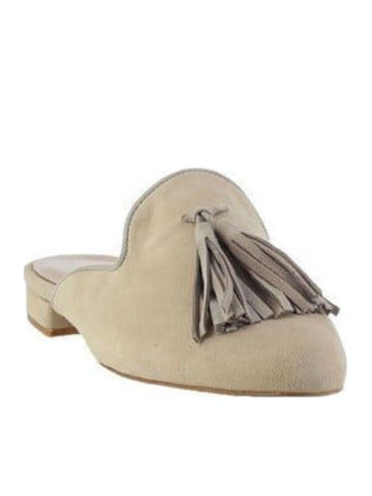 Flat Δερμάτινα Mules Taupe