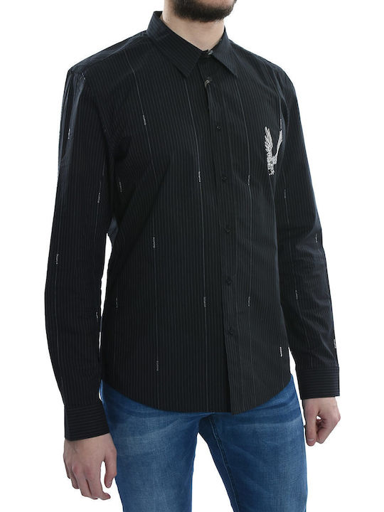 Long-sleeved Cotton Shirt Striped Black