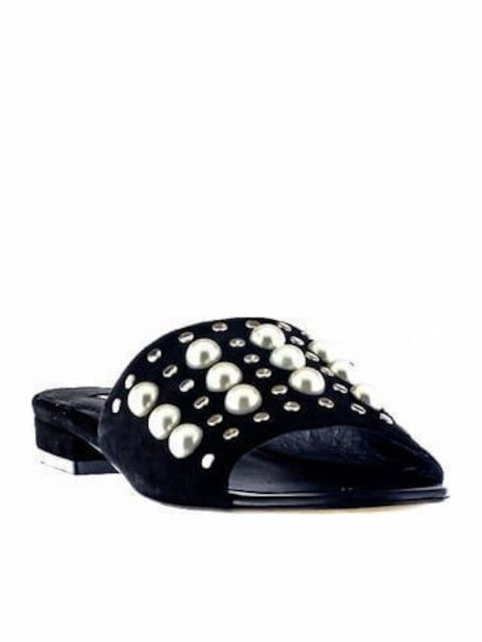 Leder Flache Sandalen für Damen in Schwarz Farbe