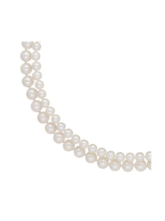 Margaritari Necklace Double from White Gold 14K with Pearls