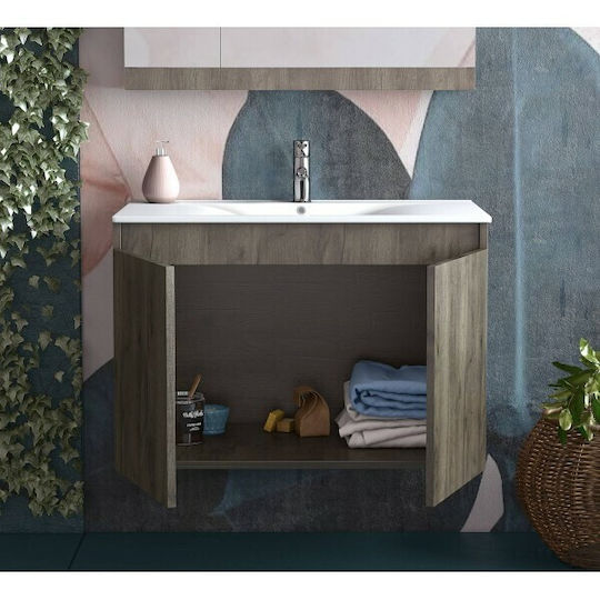 Drop Magnolia S 75 Πάγκος με Νιπτήρα & Καθρέπτη Μ75xΒ45xΥ50cm Walnut