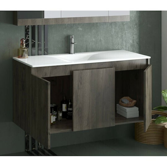 Drop Magnolia S 100 Шкаф със Мивка & Огледало Д100xШ45xВ50см Орех