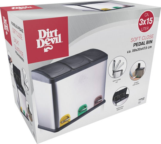 Dirt Devil Κάδος Ανακύκλωσης από Ανοξείδωτο Ατσάλι με Πεντάλ Γκρι 45lt