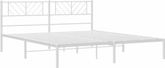 Pat King Size Metalic Alb Cu Plăci Pentru Saltea 190x200cm
