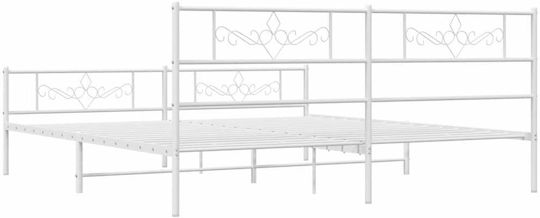 Pat King Size Metalic Alb Cu Plăci Pentru Saltea 183x213cm