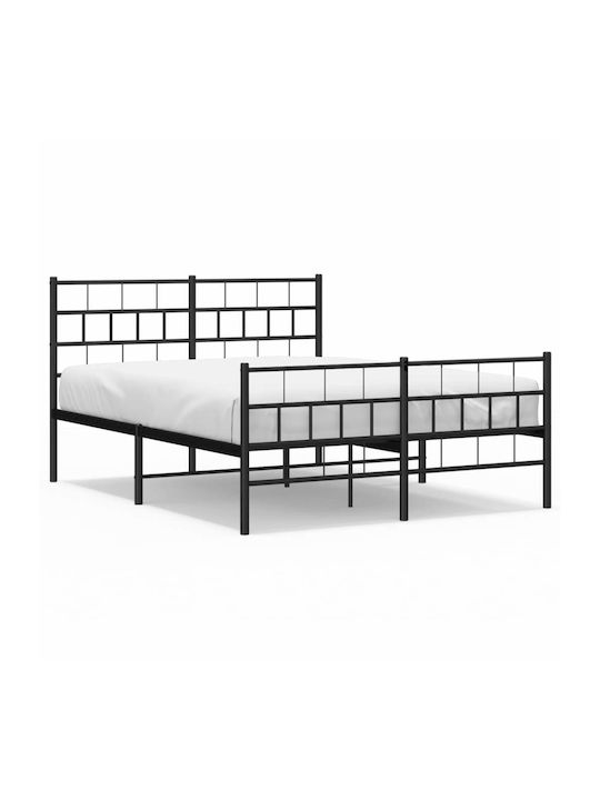 Double Metal Bed Black with Slats for Mattress 135x190cm