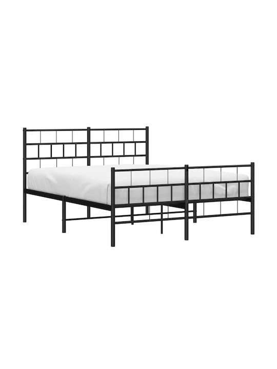 Double Metal Bed Black with Slats for Mattress 135x190cm