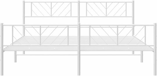 Pat King Size Metalic Alb Cu Plăci Pentru Saltea 183x213cm
