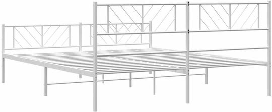 Pat King Size Metalic Alb Cu Plăci Pentru Saltea 183x213cm