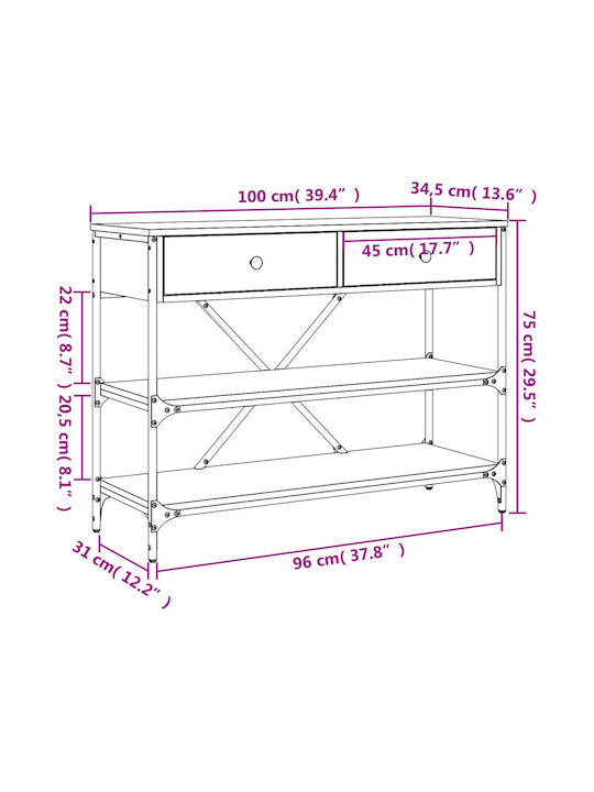 Console Table Wood & Metal Γκρι Sonoma L100xW34.5xH75cm