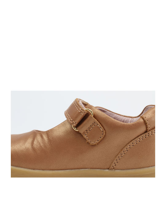 Balerini copii with Hoop & Loop Closure Leather Brown