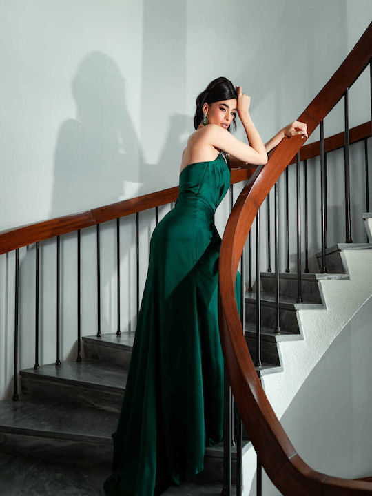 RichgirlBoudoir Maxi Dress Satin Wrap with Slit Green