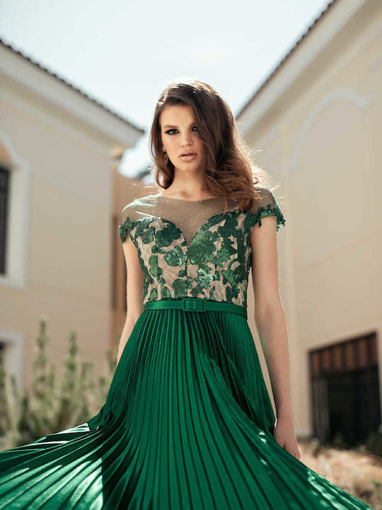 RichgirlBoudoir Καλοκαιρινό Maxi Βραδινό Φόρεμα Σατέν με Διαφάνεια Πράσινο