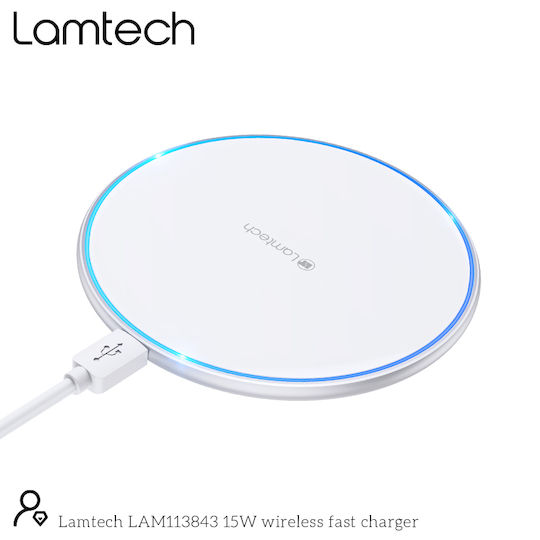 Lamtech Ασύρματος Φορτιστής (Qi Pad) 15W Λευκός (LAM113843)