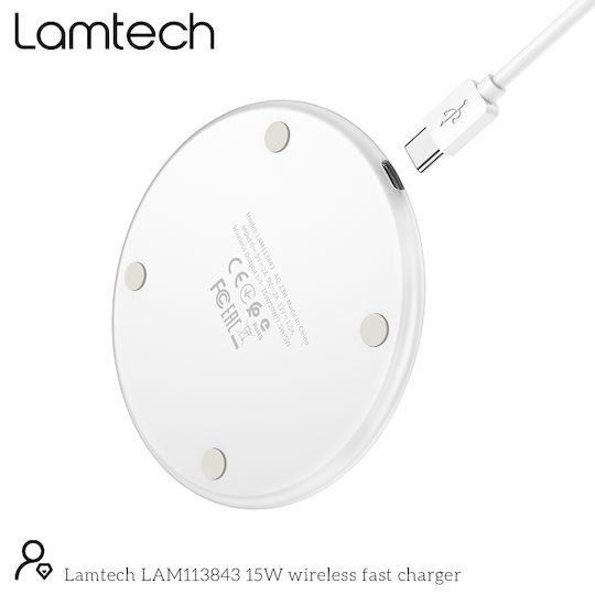 Lamtech Ασύρματος Φορτιστής (Qi Pad) 15W Λευκός (LAM113843)