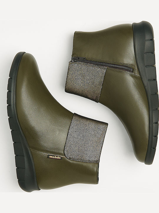 Leather Women's Ankle Boots Platform Green