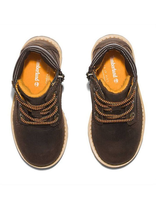 Pokey Leather Kids Boots with Laces Brown