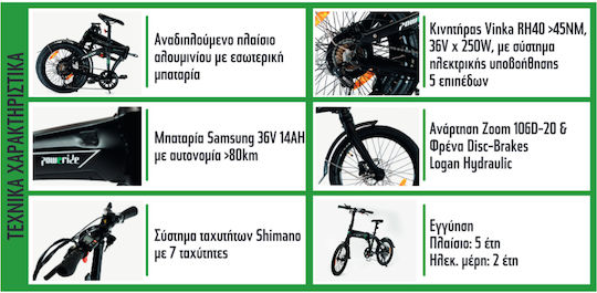 Revoil Poweride Folding 20" Black Foldable Electric City Bike