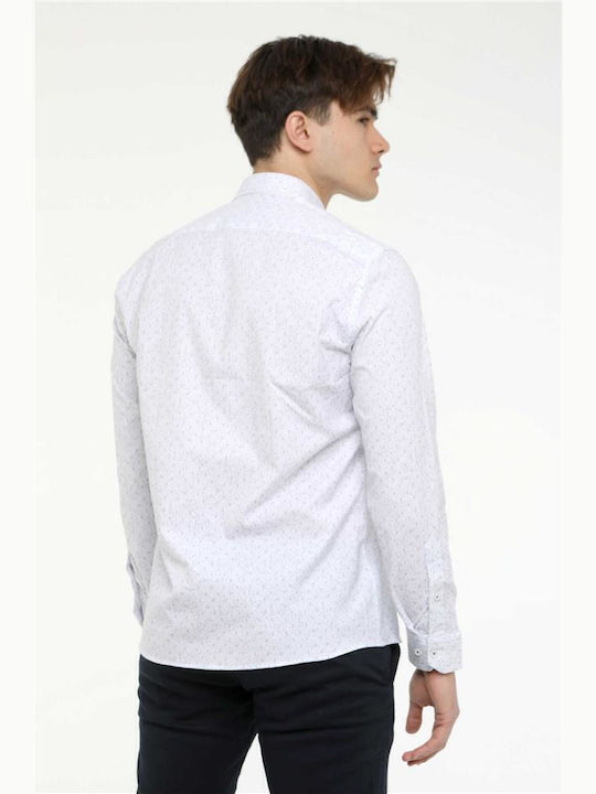 Μακρυμάνικo Πουκάμισο σε Στενή Γραμμή White/Small Print
