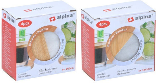 Alpina Σουβέρ Στρογγυλό Ξύλινο Καφέ 10cm 4τμχ