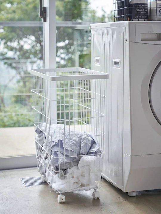 Yamazaki Laundry Basket Metallic 46.5x28x61cm White