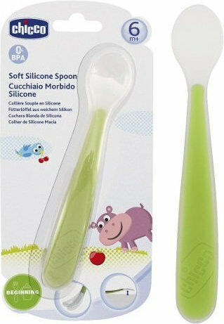 Chicco Baby Spoon made of Silicone for 6+ months Green
