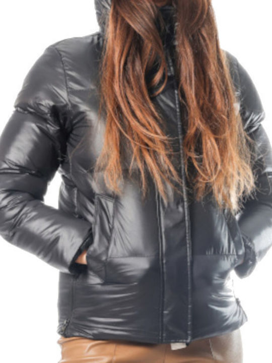 Kurz Damen Puffer Jacke für Winter Schwarz