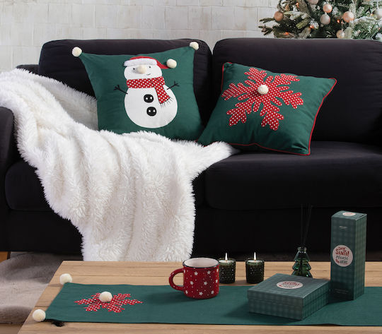 Nef-Nef Homeware Perna Decorativă de Crăciun Happy Snowman Pătrat Verde 45x45buc