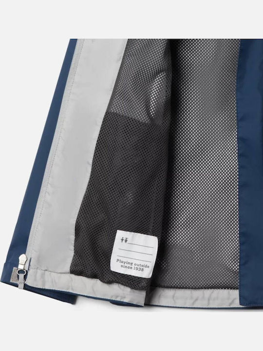 Waterproof Kids' Sports Jacket Windproof with Lining & Hood Dark Blue