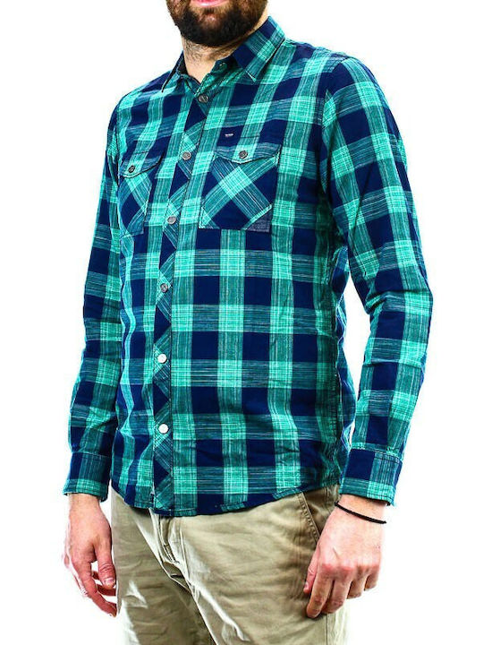 Tom Tailor Men's Shirt Long Sleeve Cotton Checked Green