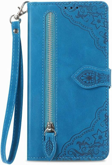 Flower Zipper Brieftasche Blau (Motorola Edge 40)