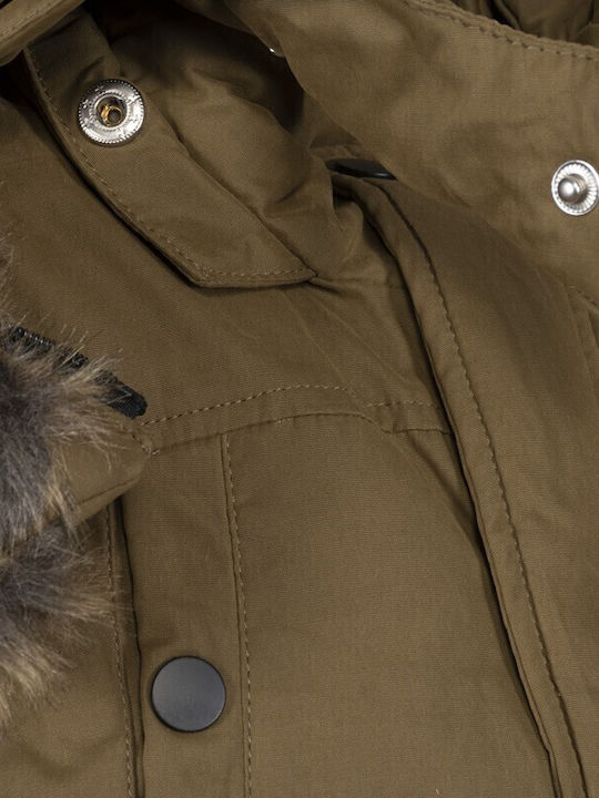 Kinder Parka Lang mit Futter & Kapuze Khaki