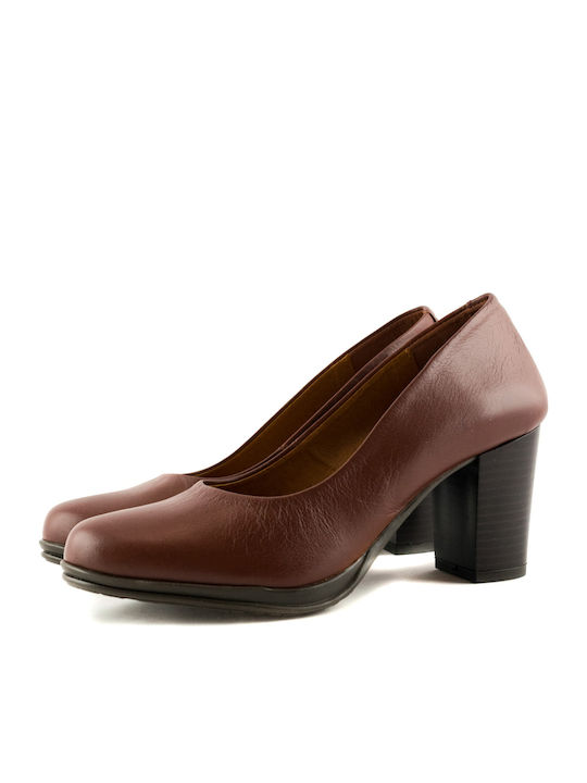 Leder Pumps mit mittelhohem Absatz Tabac Braun