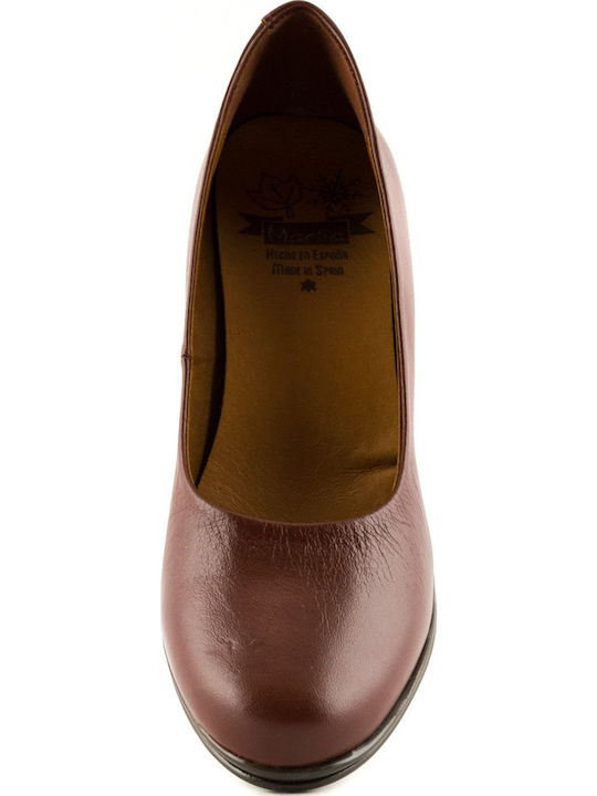 Leder Pumps mit mittelhohem Absatz Tabac Braun