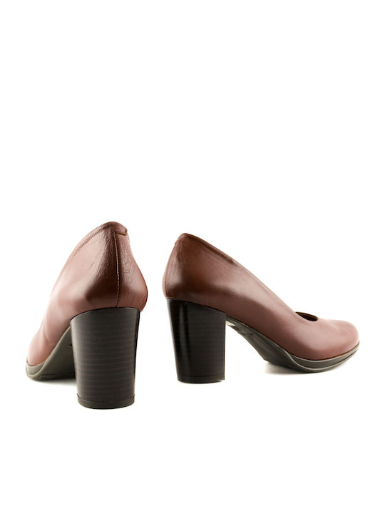Leder Pumps mit mittelhohem Absatz Tabac Braun
