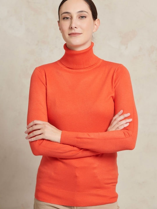 Matis Fashion Women's Crop Top Turtleneck Long Sleeve Orange