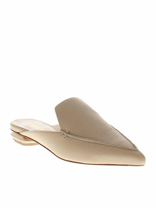 Flat Δερμάτινα Mules σε Μπεζ Χρώμα