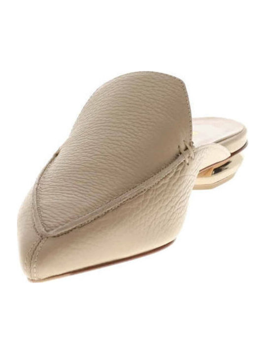Flat Δερμάτινα Mules σε Μπεζ Χρώμα