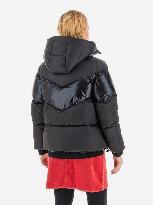 La Martina Lang Damen Puffer Jacke für Winter Schwarz