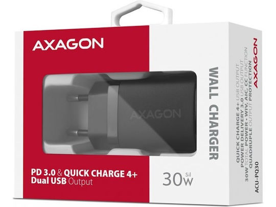 Axagon Φορτιστής Χωρίς Καλώδιο GaN 30W Power Delivery / Quick Charge 3.0 Μαύρος (AZAXNLSACUPQ301)