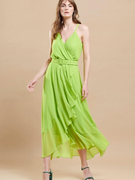 Matis Fashion Midi Kleid Wickel mit Rüschen Grün