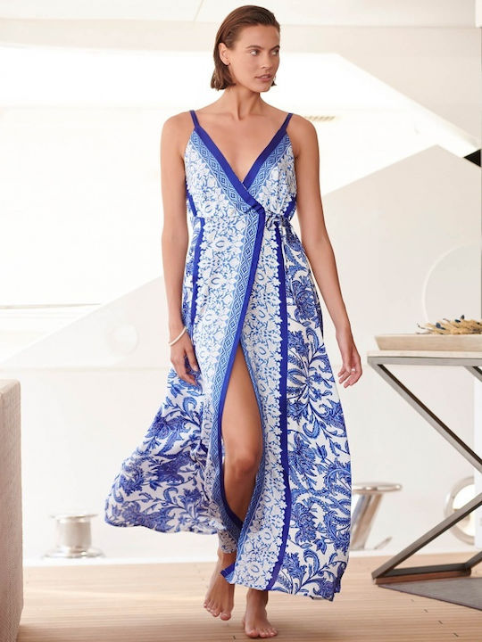 Matis Fashion Maxi Abendkleid Satin Blau