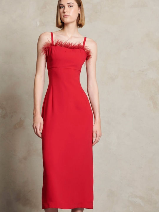 Midi Dress Spaghetti Strap Red