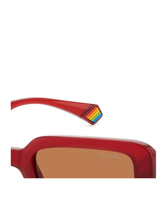 Polaroid Unisex Sunglasses with Red Horn-Rimmed Frame and Polarized Lenses