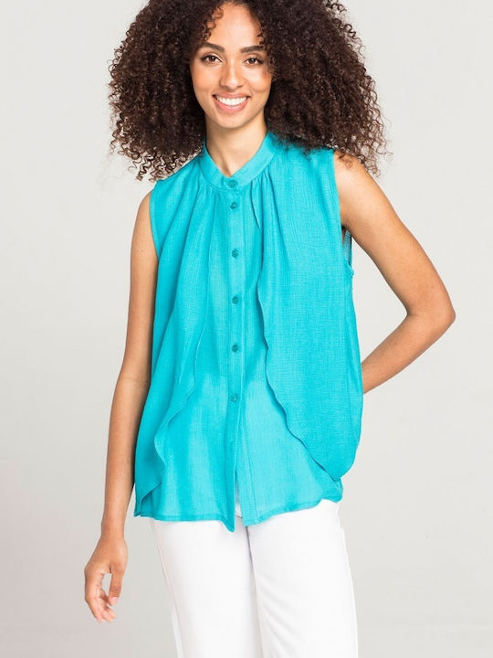 Matis Fashion Women's Monochrome Sleeveless Shirt Turquoise