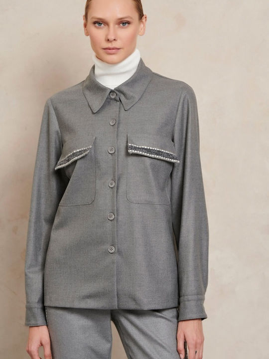 Langärmelig Damen Hemd Gray Monochrom