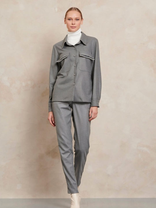 Langärmelig Damen Hemd Gray Monochrom