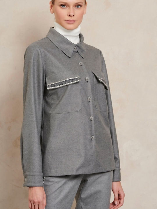 Langärmelig Damen Hemd Gray Monochrom