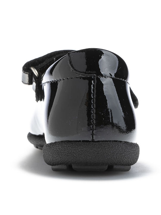 Kids Patent Leather Ballerinas with Hoop & Loop Closure Black
